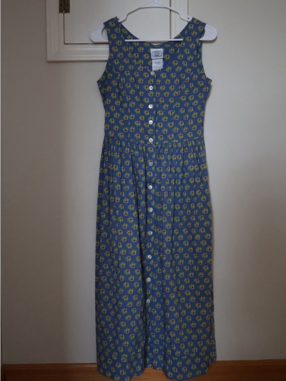 Vintage Laura Ashley Button-Front Sleeveless Floral Maxi Dress Blue & Yellow 4 - Picture 5 of 6